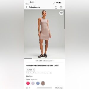 Lululemon Women’s Ribbed Softstreme Slim-Fit Tank Dress